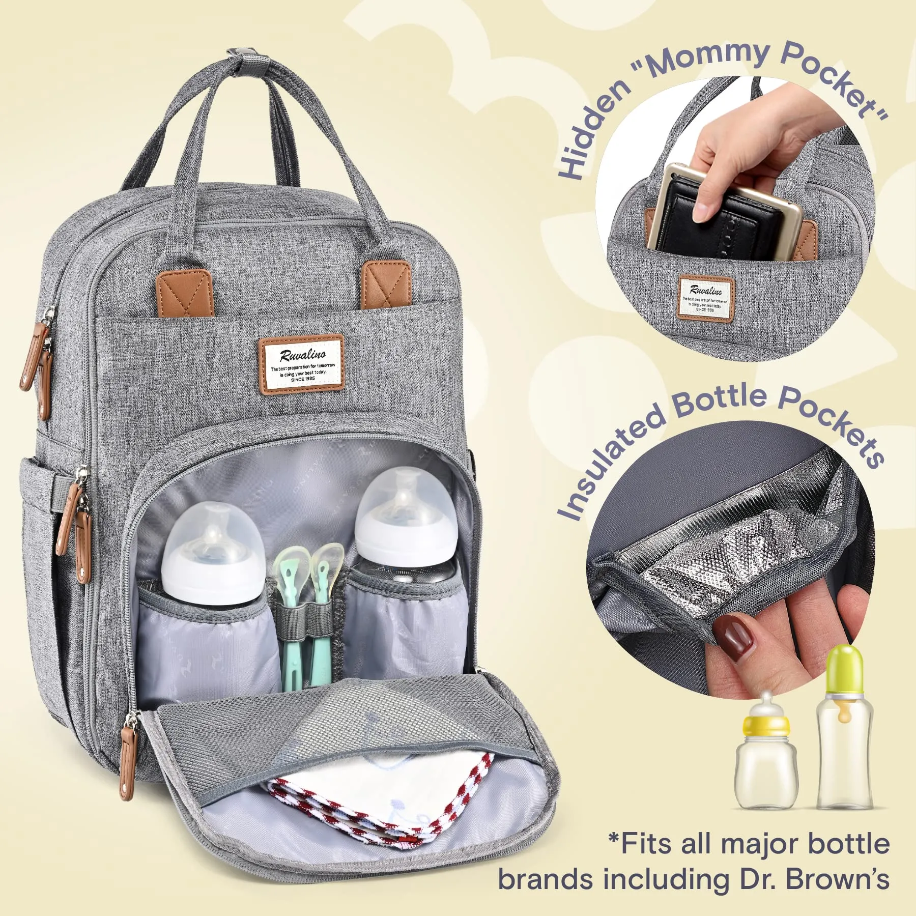 Ruvalino Classic Diaper Bag Backpack - Gray