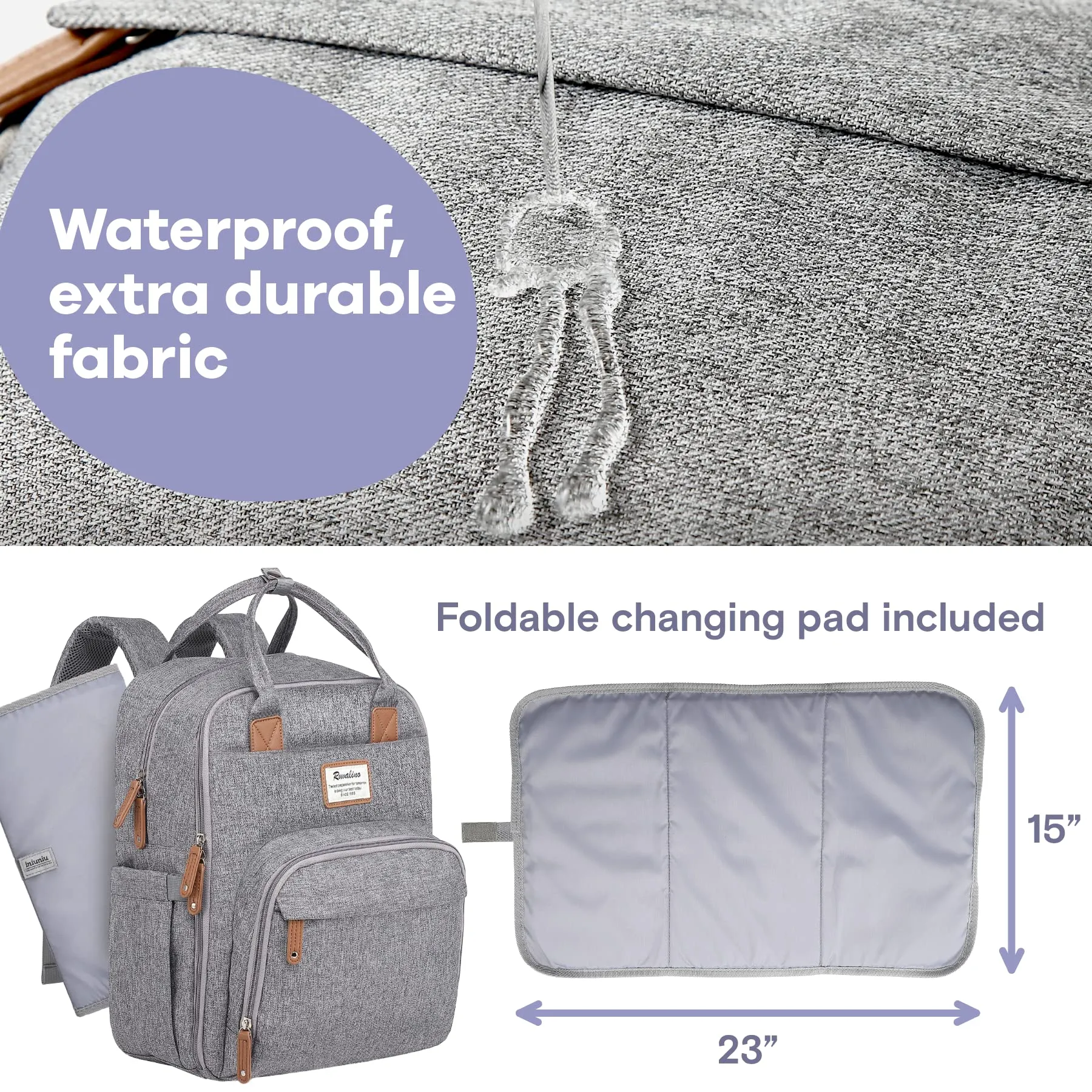 Ruvalino Classic Diaper Bag Backpack - Gray