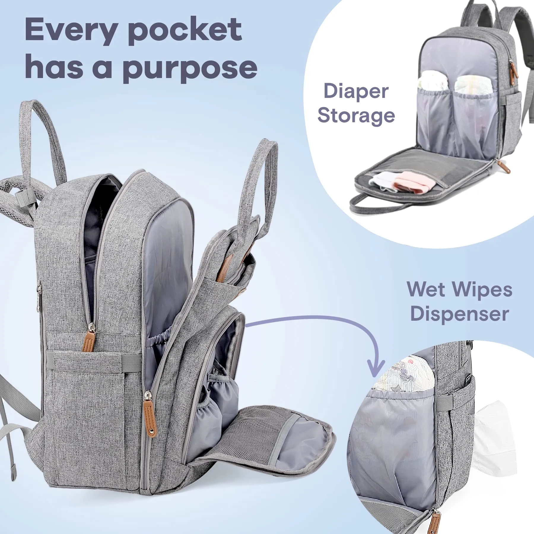 Ruvalino Classic Diaper Bag Backpack - Gray