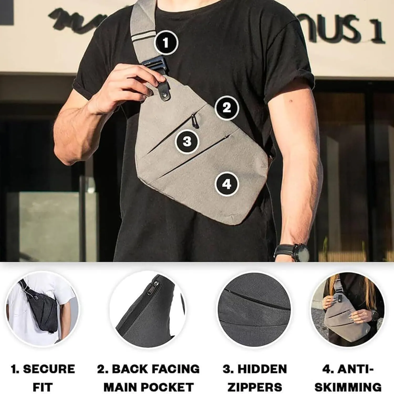 Safecarry Anti-Theft Travel Bag,Slim Sling Bag Anti Theft Cross Body Travel Bag Multi Pocket for Men Women