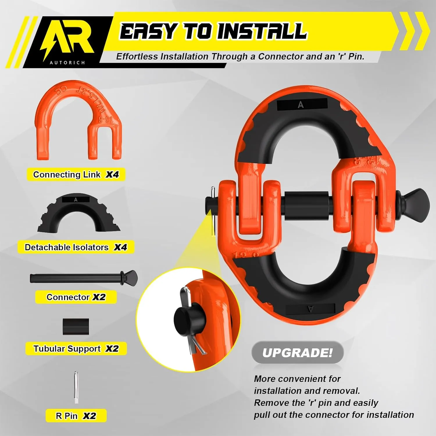 Safety Chain Connector Link, 1/2IN Tow Hitch Hammerlock Coupling Link, 2 Pack G80 Alloy Steel Tow Chain Connector, Quick Install & Remove, 12000 lbs Load Limit, Orange