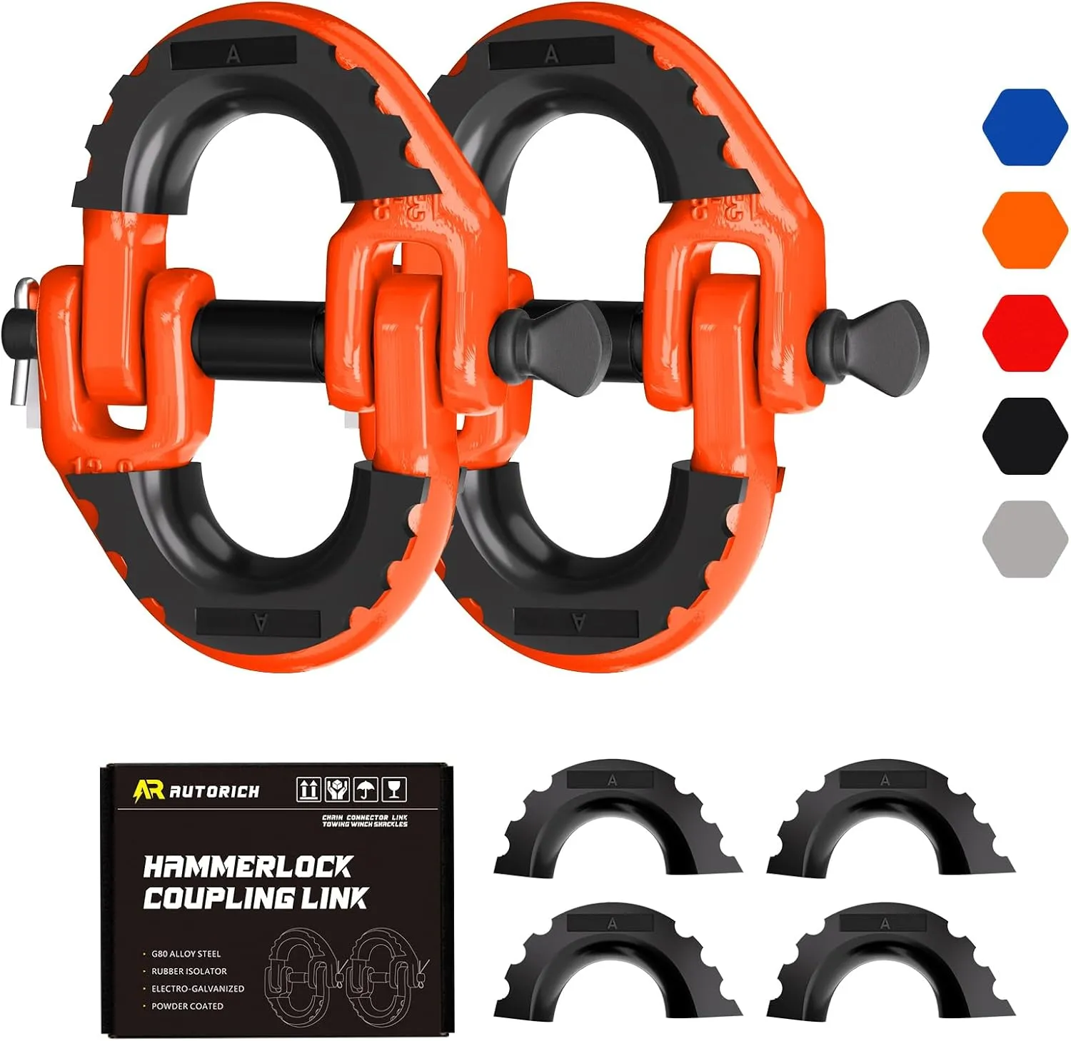 Safety Chain Connector Link, 1/2IN Tow Hitch Hammerlock Coupling Link, 2 Pack G80 Alloy Steel Tow Chain Connector, Quick Install & Remove, 12000 lbs Load Limit, Orange