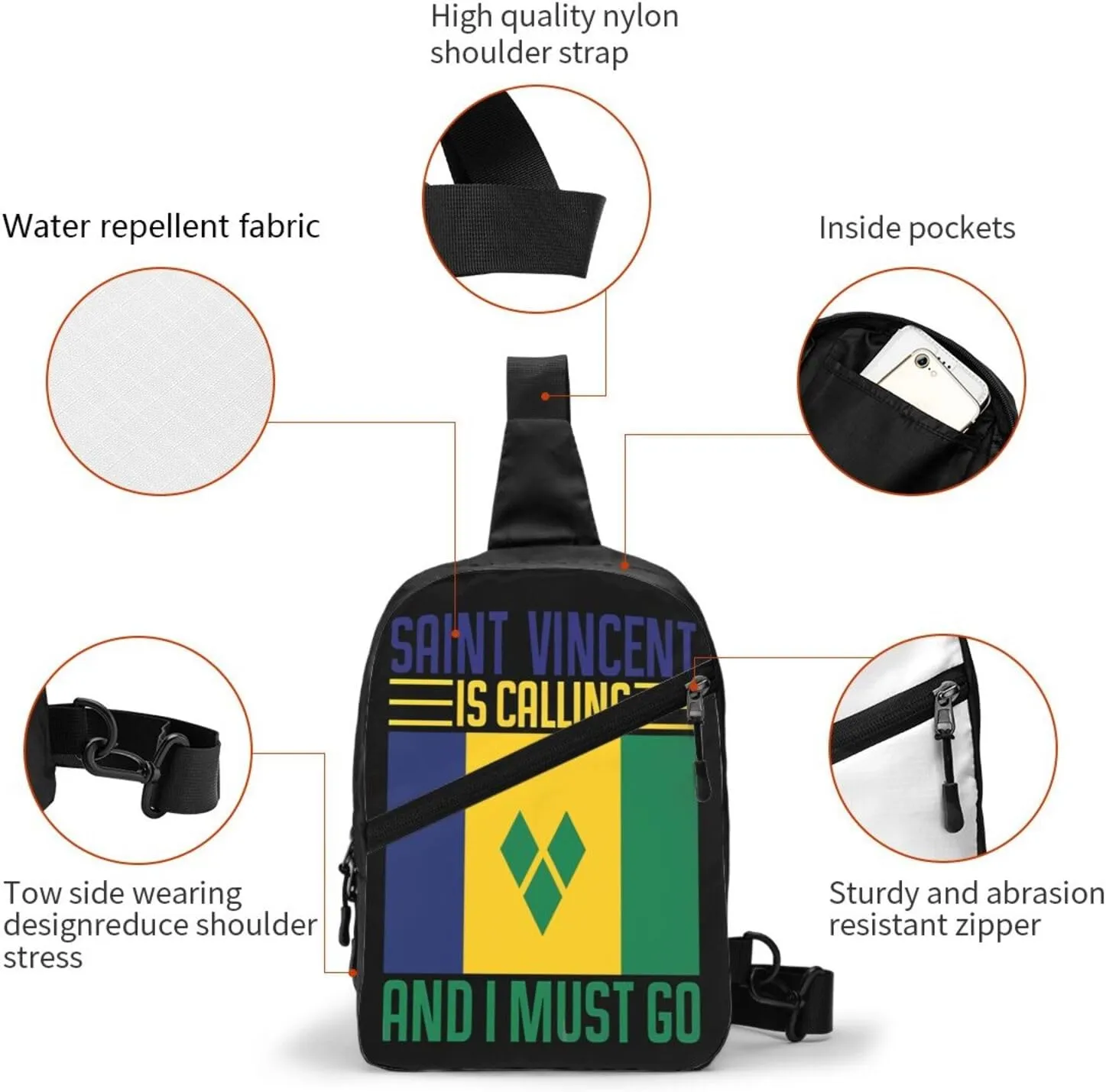Saint Vincent is calling and I must go Crossbody Bag Portable Sling Bags Foldable Chest Daypack Reusable Sports Shoulder Backpack Diagonally Casual Rucksack Travel Bag