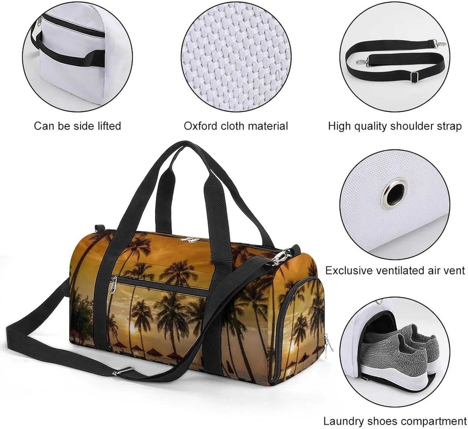 Sand Beach Print Sports Tote Gym Bag for Women Men, Overnight Bag with Shoe Compartment Water Resistant