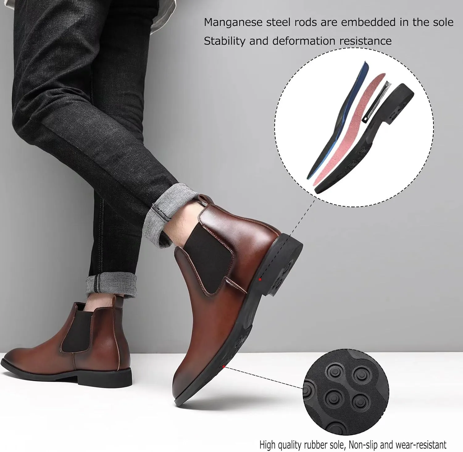 SANNAX Men's Chelsea Boots Classic Business Leather Shoes Casual Dress Ankle Boot