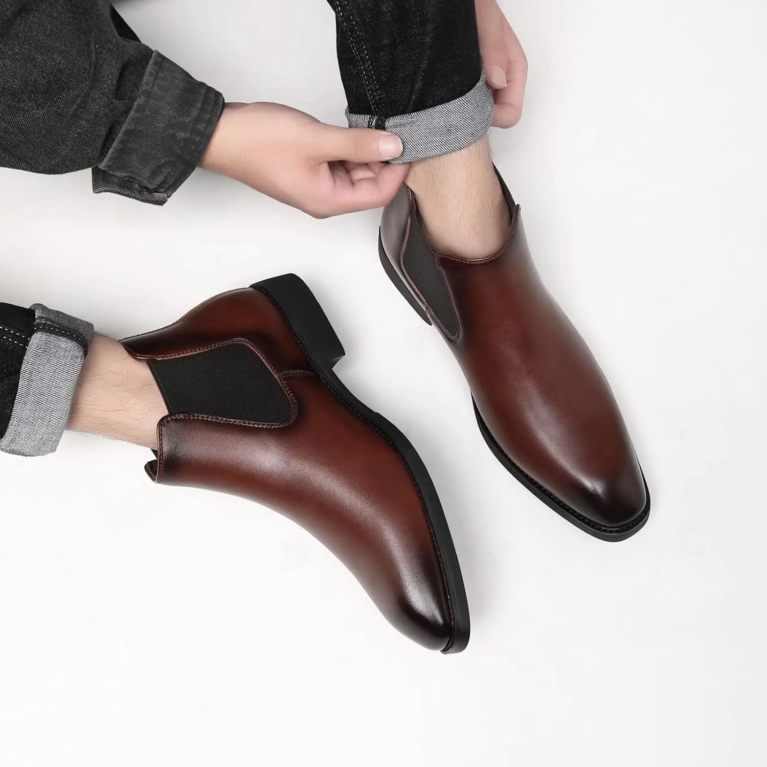 SANNAX Men's Chelsea Boots Classic Business Leather Shoes Casual Dress Ankle Boot