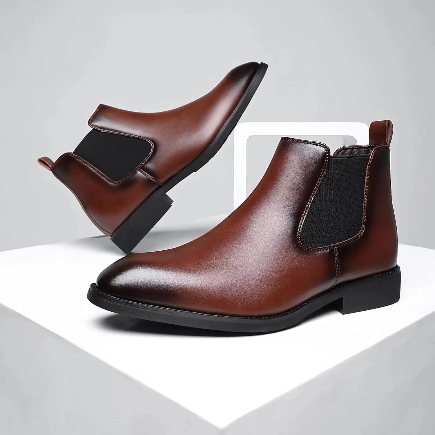SANNAX Men's Chelsea Boots Classic Business Leather Shoes Casual Dress Ankle Boot