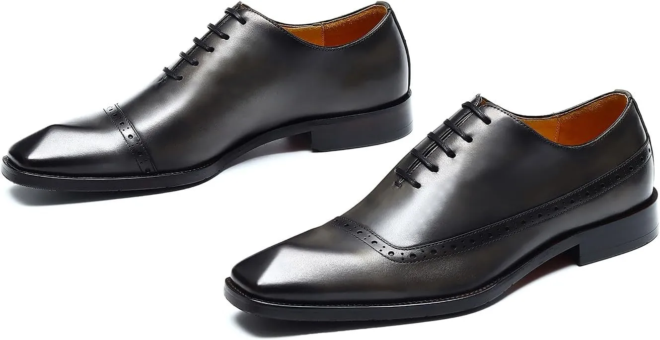 Santimon Mens Oxfords Formal Dress Shoes Genuine Leather Cap Toe Derby Fashion Comfortable Tuxedo Wedding Business Casual Prom Shoes for Men
