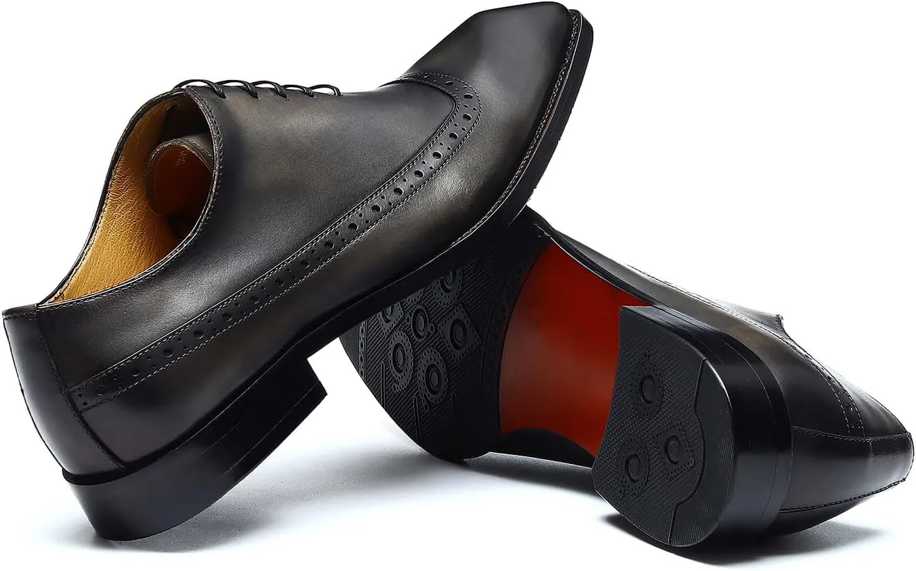 Santimon Mens Oxfords Formal Dress Shoes Genuine Leather Cap Toe Derby Fashion Comfortable Tuxedo Wedding Business Casual Prom Shoes for Men