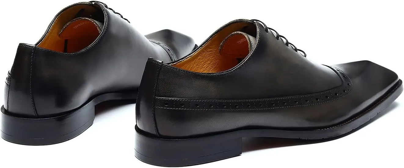 Santimon Mens Oxfords Formal Dress Shoes Genuine Leather Cap Toe Derby Fashion Comfortable Tuxedo Wedding Business Casual Prom Shoes for Men