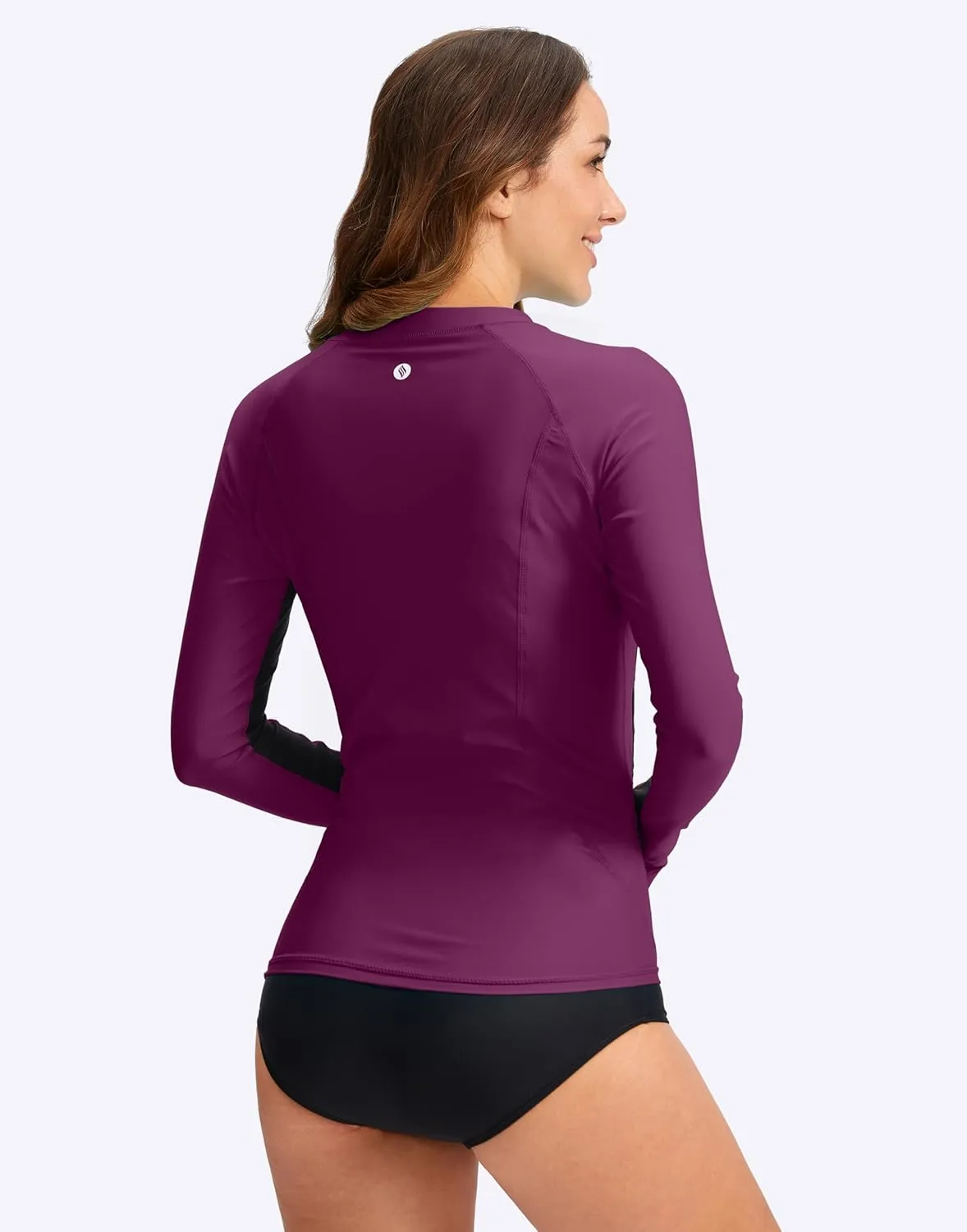 SANTINY Women's Rash Guard Zipper Pockets UPF50  Sun Protection Long Sleeve Swimsuit Top Zip Front Swim Shirt for Women