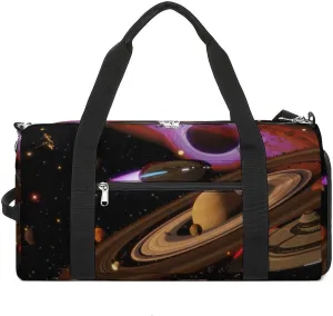 Saturns Spaceship Space Sports Tote Gym Bag for Women Men, Overnight Bag with Shoe Compartment Water Resistant