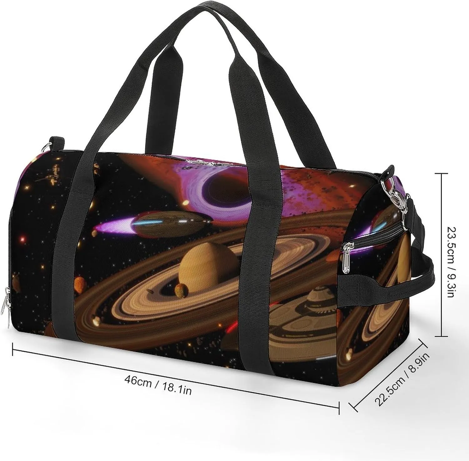 Saturns Spaceship Space Sports Tote Gym Bag for Women Men, Overnight Bag with Shoe Compartment Water Resistant