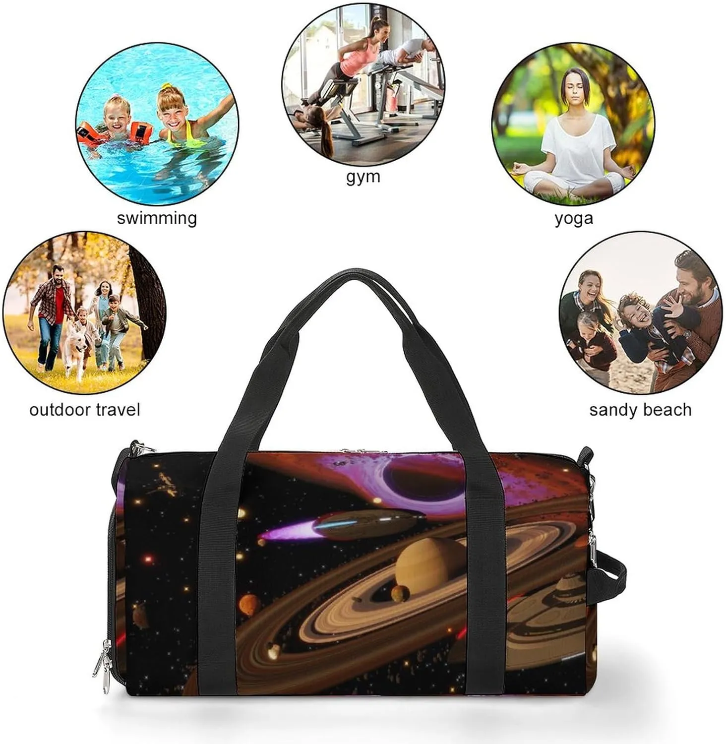 Saturns Spaceship Space Sports Tote Gym Bag for Women Men, Overnight Bag with Shoe Compartment Water Resistant