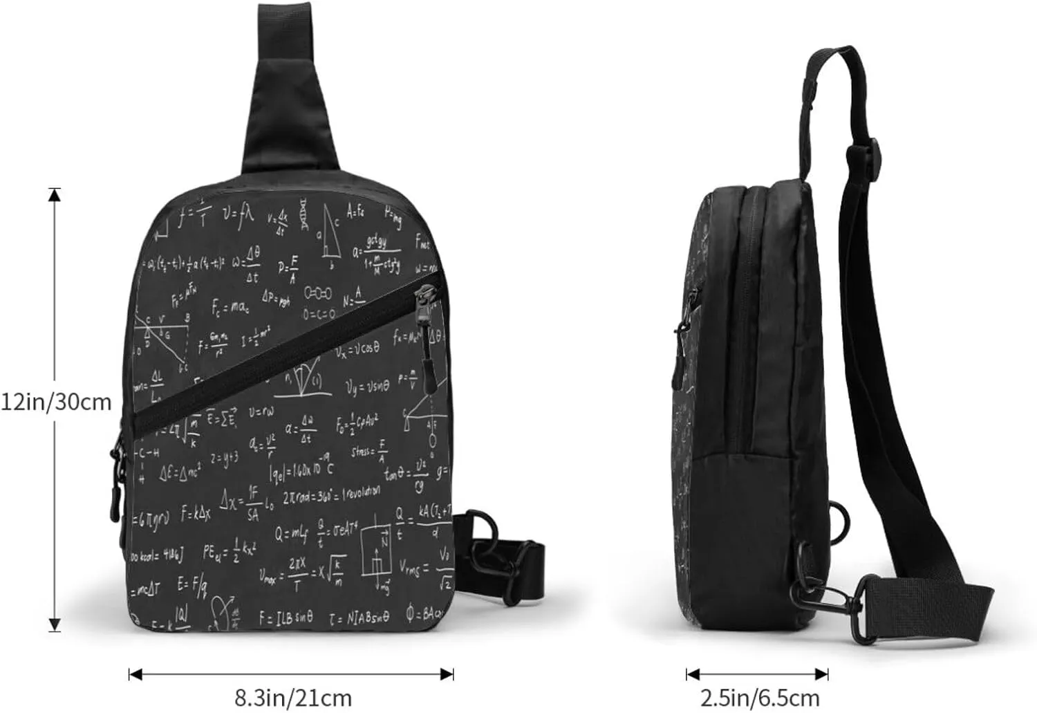 Scientific Math Chalkboard Black Sling Bag for Men Women, Small Crossbody Sling Backpack Shoulder Chest Bag, Anti Theft Travel Hiking Sports