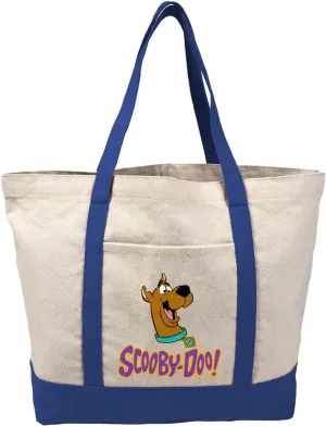Scooby-Doo! Big Smile Scooby Canvas Tote Bag With External Pocket, Reusable Shoulder Bag for Shopping, Beach, Royal