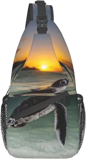 Sea Turtle Crossbody Bag Turtle Shoulder Bag Backpack Beach Sling Bag Chest Casual Daypack for Outdoor