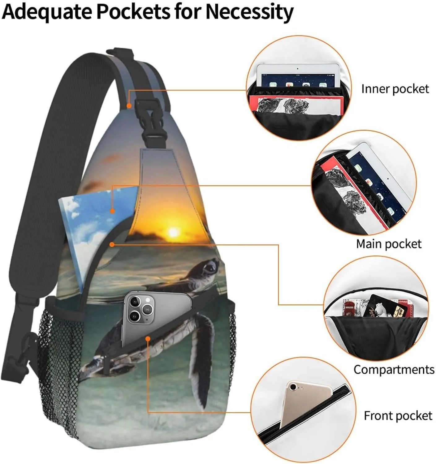 Sea Turtle Crossbody Bag Turtle Shoulder Bag Backpack Beach Sling Bag Chest Casual Daypack for Outdoor