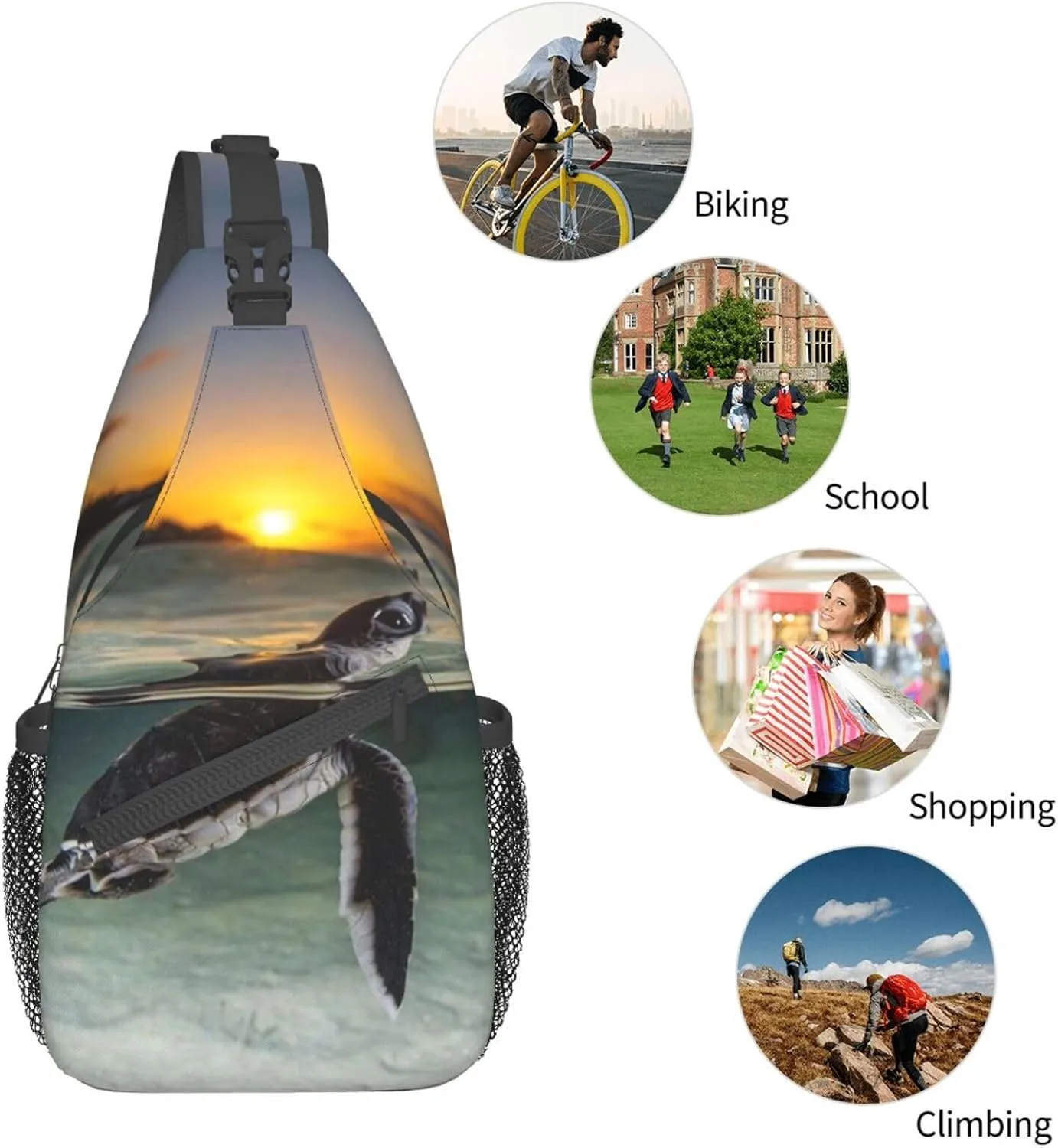 Sea Turtle Crossbody Bag Turtle Shoulder Bag Backpack Beach Sling Bag Chest Casual Daypack for Outdoor