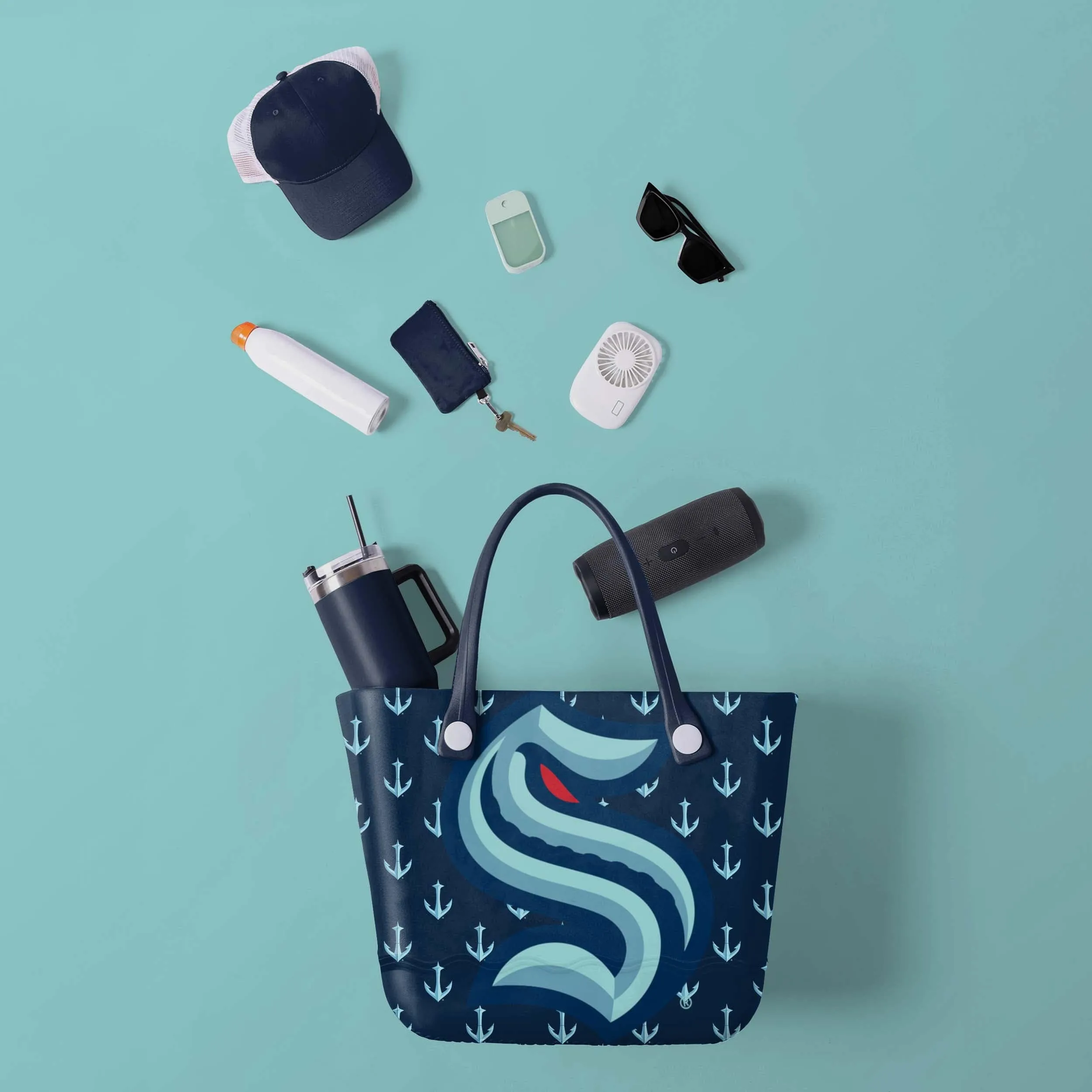 Seattle Kraken Big Logo Mini Print Tailgate Tote Bag