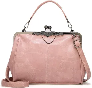 Segater® Women Retro Hollow Oil Wax PU Leather Handbag Kiss Lock Crossbody Purse Vintage Messenger Bag Tote