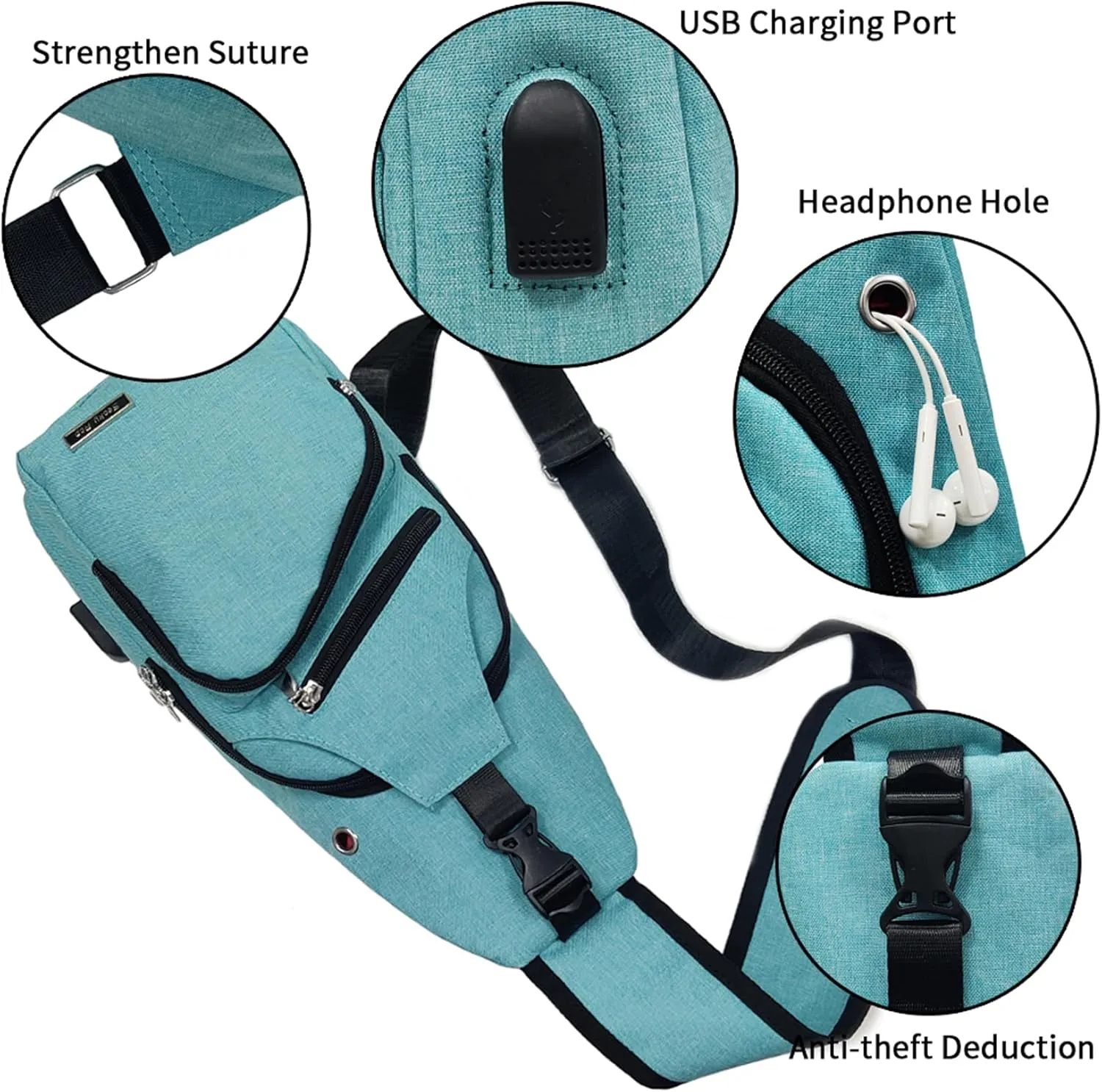 Seoky Rop Men Women Sling Backpack Anti Theft Crossbody Shoulder Chest Bag with USB Charging Port