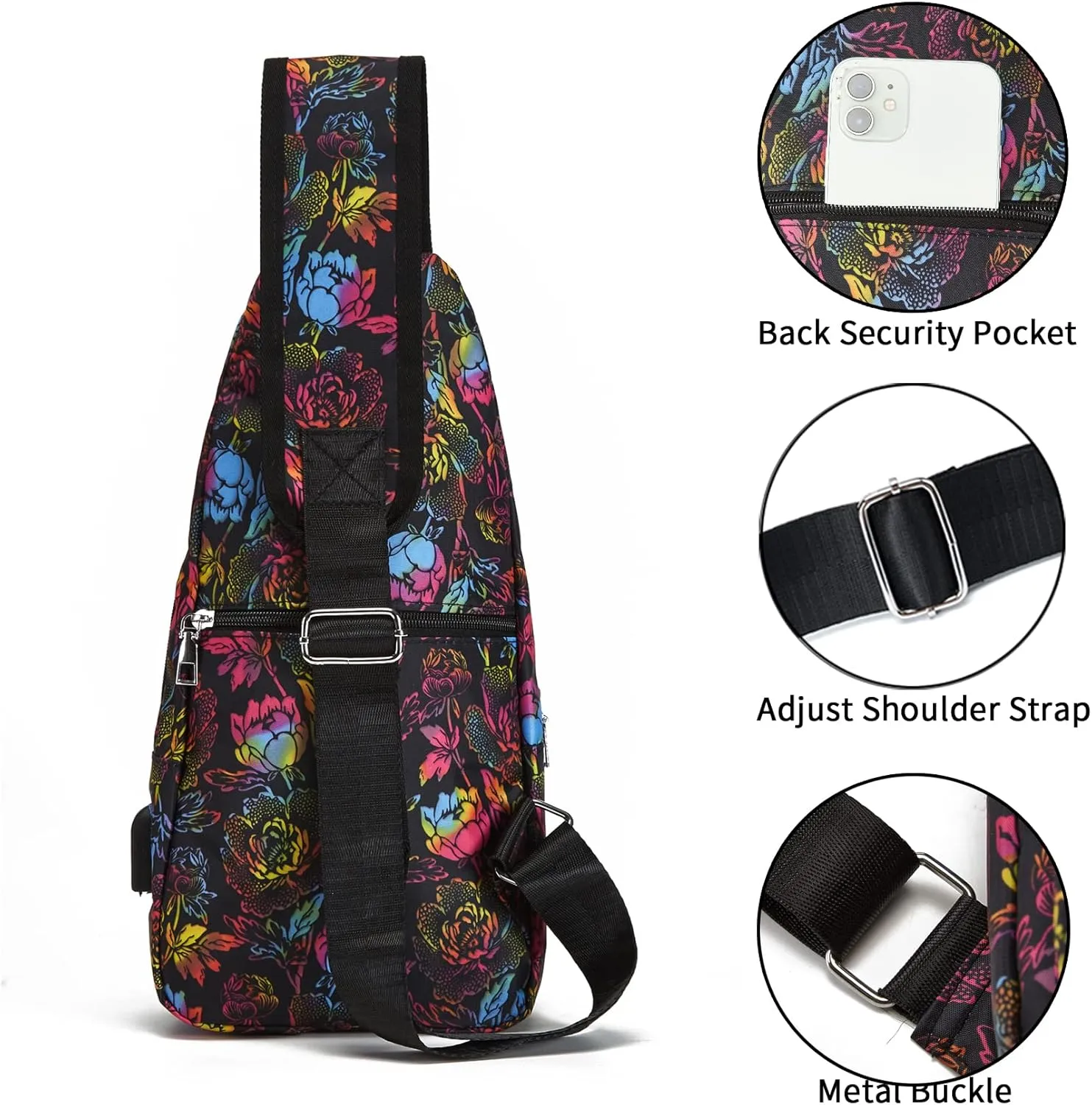 Seoky Rop Men Women Sling Backpack Anti Theft Crossbody Shoulder Chest Bag with USB Charging Port