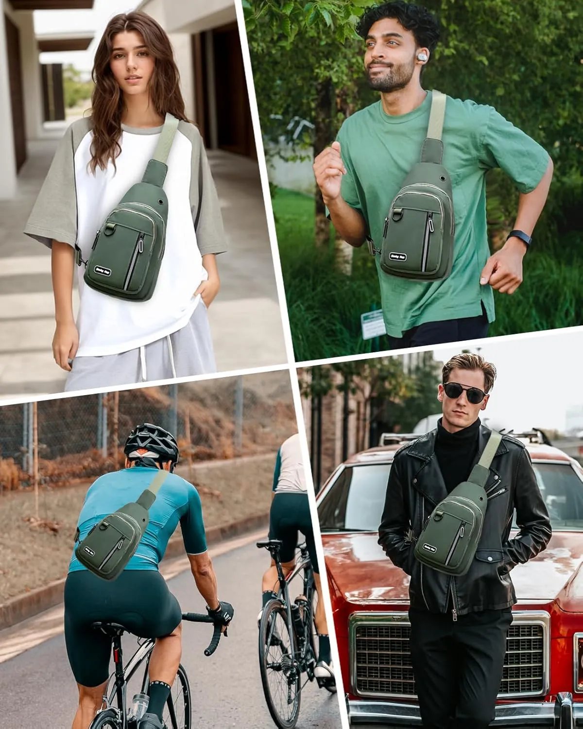 Seoky Rop Sling Bag for Women Men One Shoulder Crossbody Bag Backpack Fanny Pack Cross Body Bags for Travel Day Trip Army Green