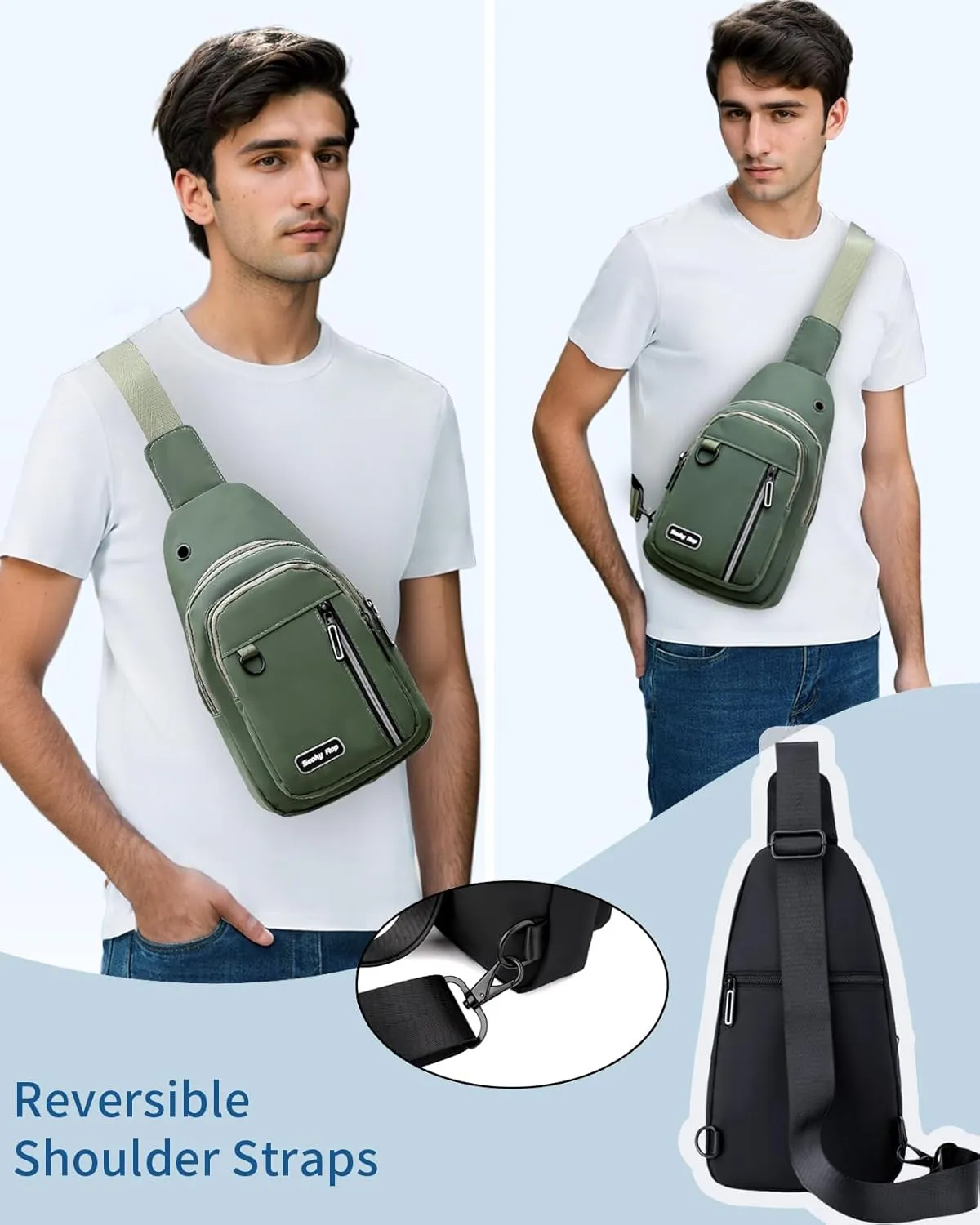 Seoky Rop Sling Bag for Women Men One Shoulder Crossbody Bag Backpack Fanny Pack Cross Body Bags for Travel Day Trip Army Green