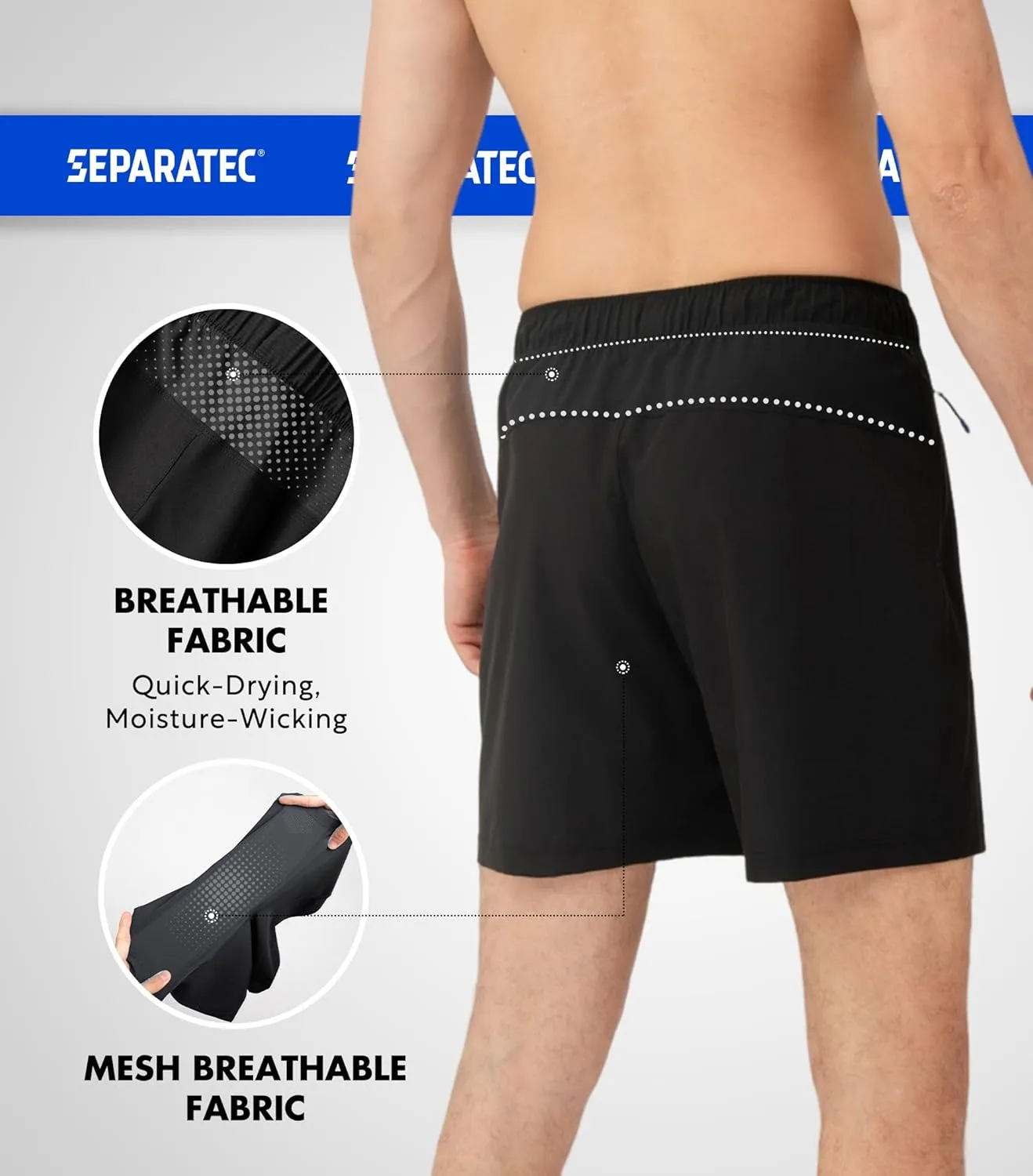 Separatec Mens Athletic Gym Shorts - Breathable Men's Quick Dry Short with Zipper Pockets for Running, Workout