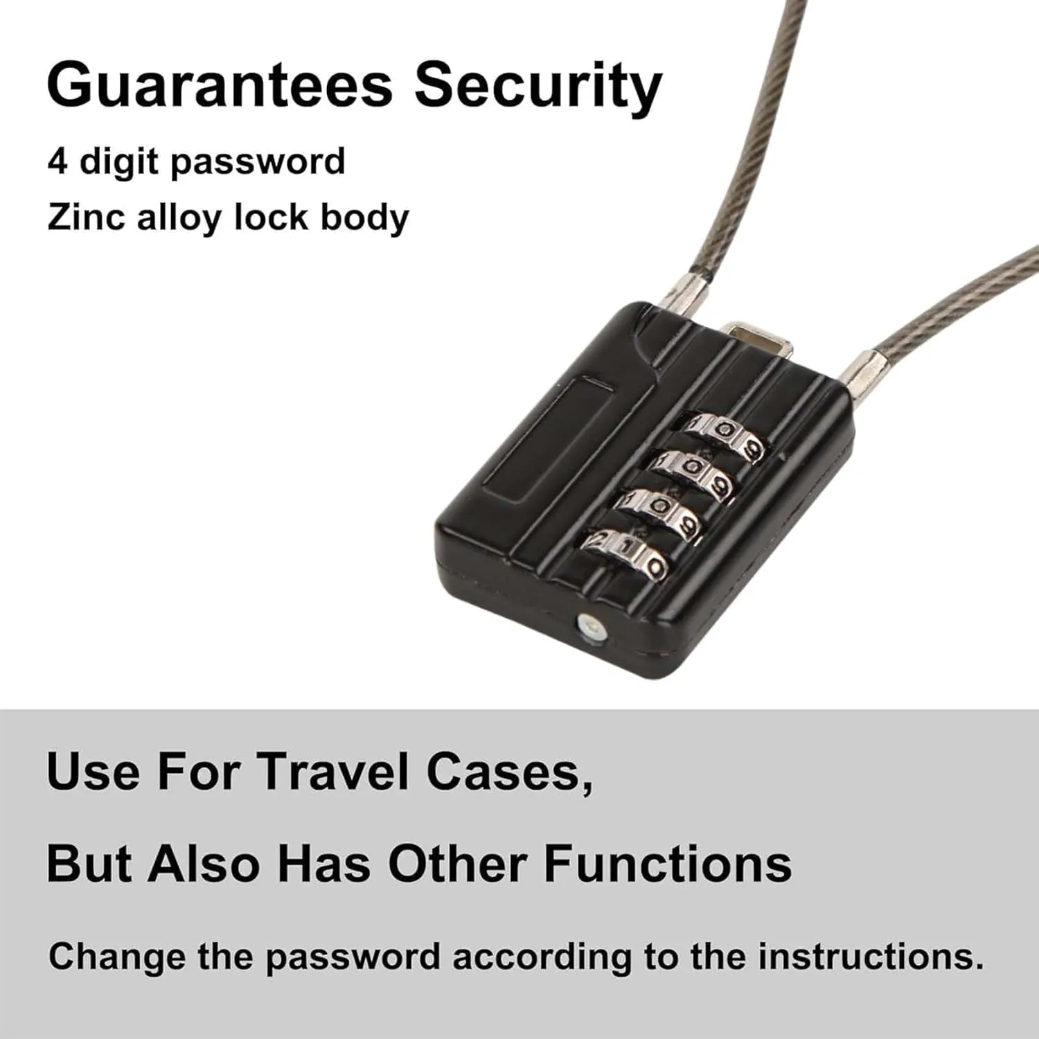 SEPOX® Versatile 12-Piece Resettable 4-Digit Combination Travel Lock Luggage Set – Own Password Set-Up, Extrem Long Anti-Cut Vinyl Steel Cable, Ideal for Suitcase - Black 32cm Cable
