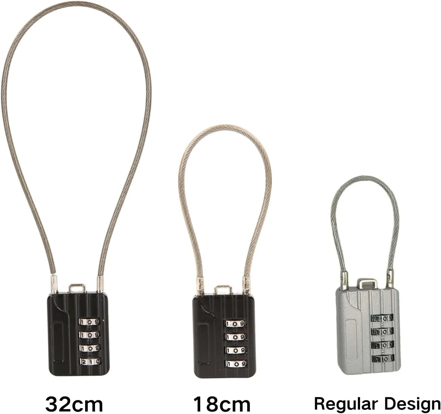 SEPOX® Versatile 12-Piece Resettable 4-Digit Combination Travel Lock Luggage Set – Own Password Set-Up, Extrem Long Anti-Cut Vinyl Steel Cable, Ideal for Suitcase - Black 32cm Cable