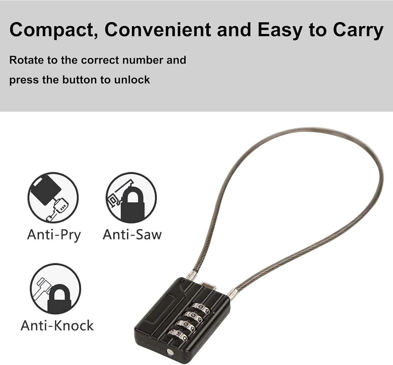 SEPOX® Versatile 12-Piece Resettable 4-Digit Combination Travel Lock Luggage Set – Own Password Set-Up, Extrem Long Anti-Cut Vinyl Steel Cable, Ideal for Suitcase - Black 32cm Cable