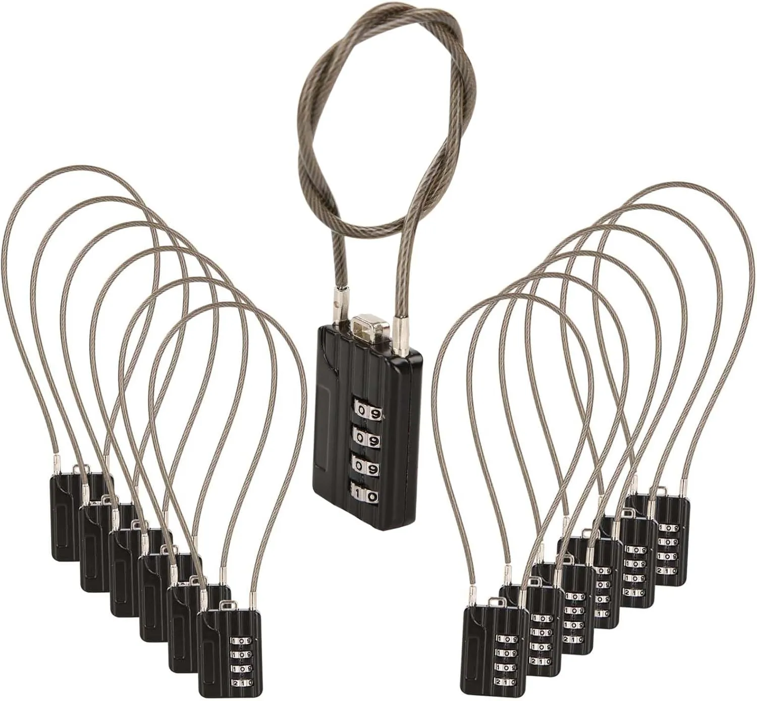 SEPOX® Versatile 12-Piece Resettable 4-Digit Combination Travel Lock Luggage Set – Own Password Set-Up, Extrem Long Anti-Cut Vinyl Steel Cable, Ideal for Suitcase - Black 32cm Cable