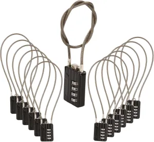 SEPOX® Versatile 12-Piece Resettable 4-Digit Combination Travel Lock Luggage Set – Own Password Set-Up, Extrem Long Anti-Cut Vinyl Steel Cable, Ideal for Suitcase - Black 32cm Cable