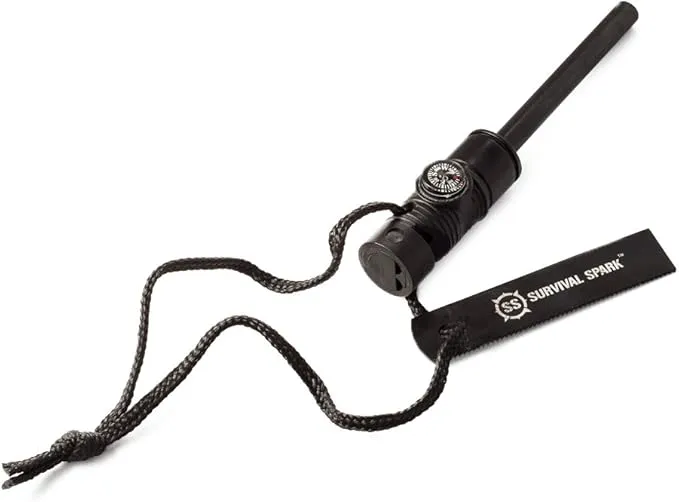SharpSurvival Spark Fire Starter Kit - Magnesium Ferro Rod Fire Starter Kit with Compass and Whistle - Emergency Fire Starter Survival Multitool for Camping, Hiking, Hunting and more