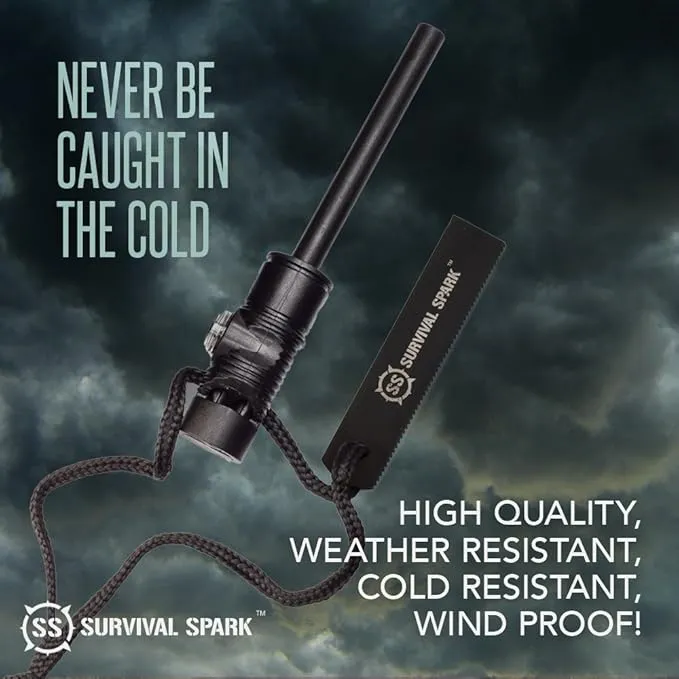 SharpSurvival Spark Fire Starter Kit - Magnesium Ferro Rod Fire Starter Kit with Compass and Whistle - Emergency Fire Starter Survival Multitool for Camping, Hiking, Hunting and more