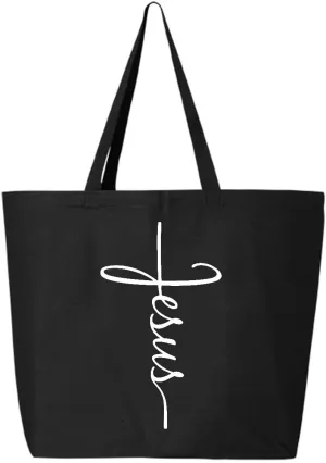 shop4ever Jesus Cross Jumbo Heavy Canvas Tote Reusable Shopping Bag