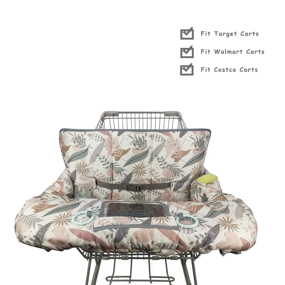 Shopping Cart Cover for Baby, 2 in 1 High Chair Cover for Restaurant seat & Grocery Cart Cover for Babies, Thick Padded with Clear Phone Pouch, Machine Washable, Leaves