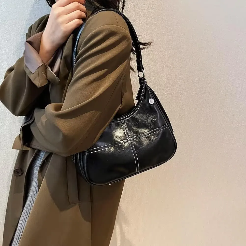 Shoulder Bag for Women Retro Vegan Leather Underarm Handbag Everyday Crossbody Purse with 2 Detachable Shoulder Strap