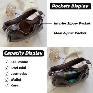Shoulder Bag for Women Retro Vegan Leather Underarm Handbag Everyday Crossbody Purse with 2 Detachable Shoulder Strap