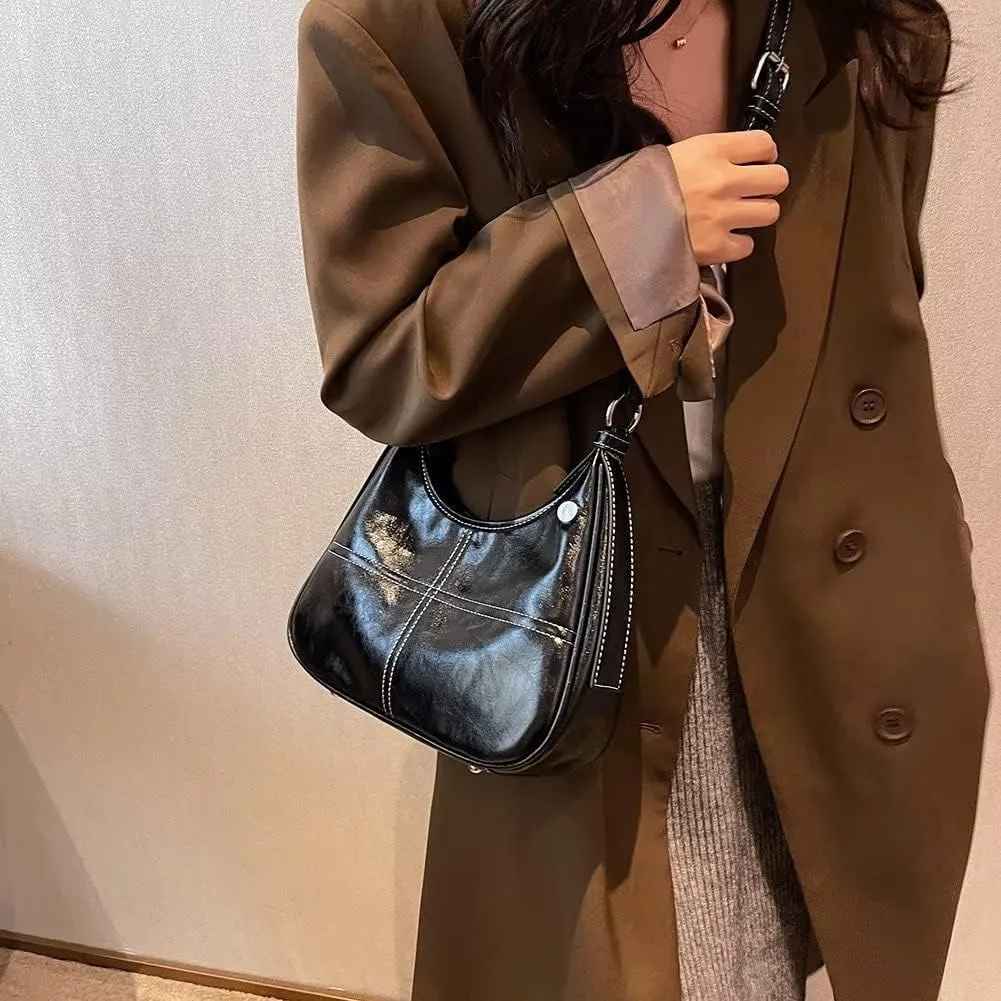 Shoulder Bag for Women Retro Vegan Leather Underarm Handbag Everyday Crossbody Purse with 2 Detachable Shoulder Strap