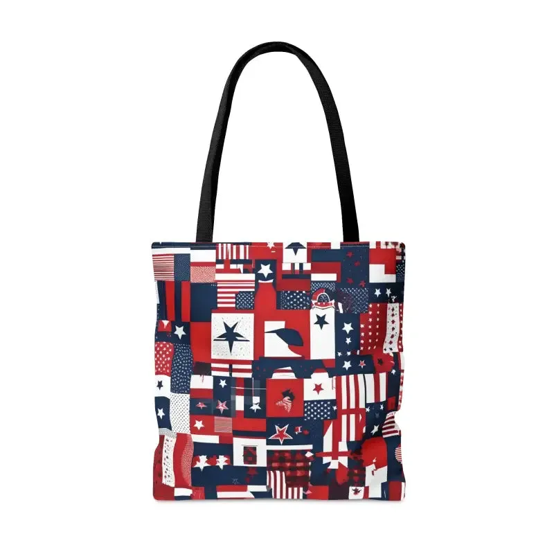 Show off American Flag Tote with Black Cotton Handles