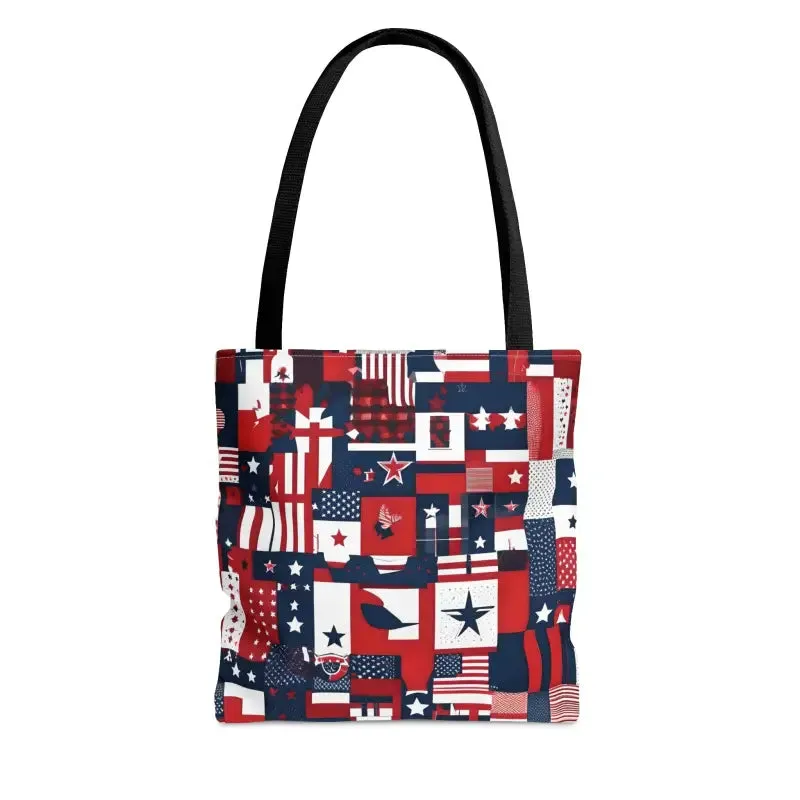 Show off American Flag Tote with Black Cotton Handles