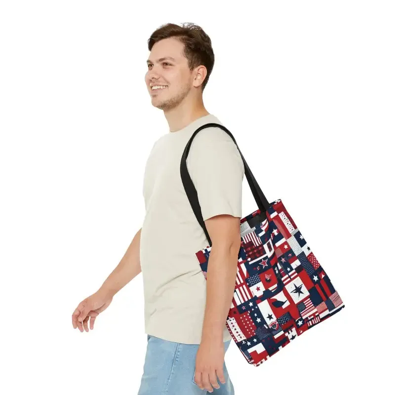 Show off American Flag Tote with Black Cotton Handles