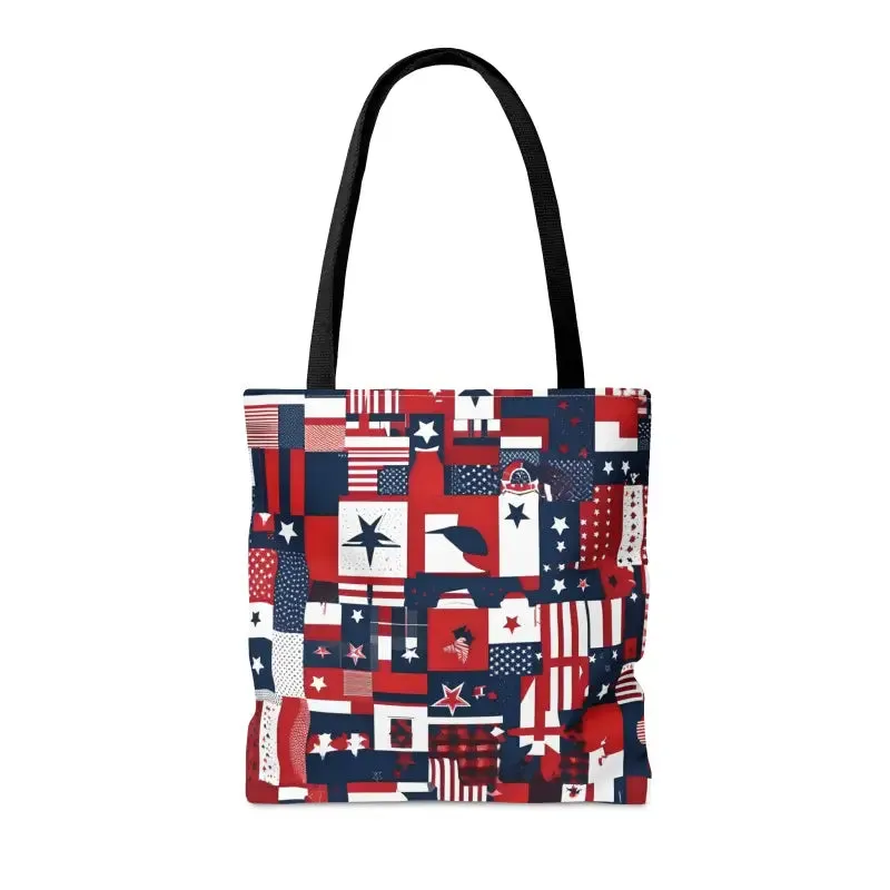Show off American Flag Tote with Black Cotton Handles