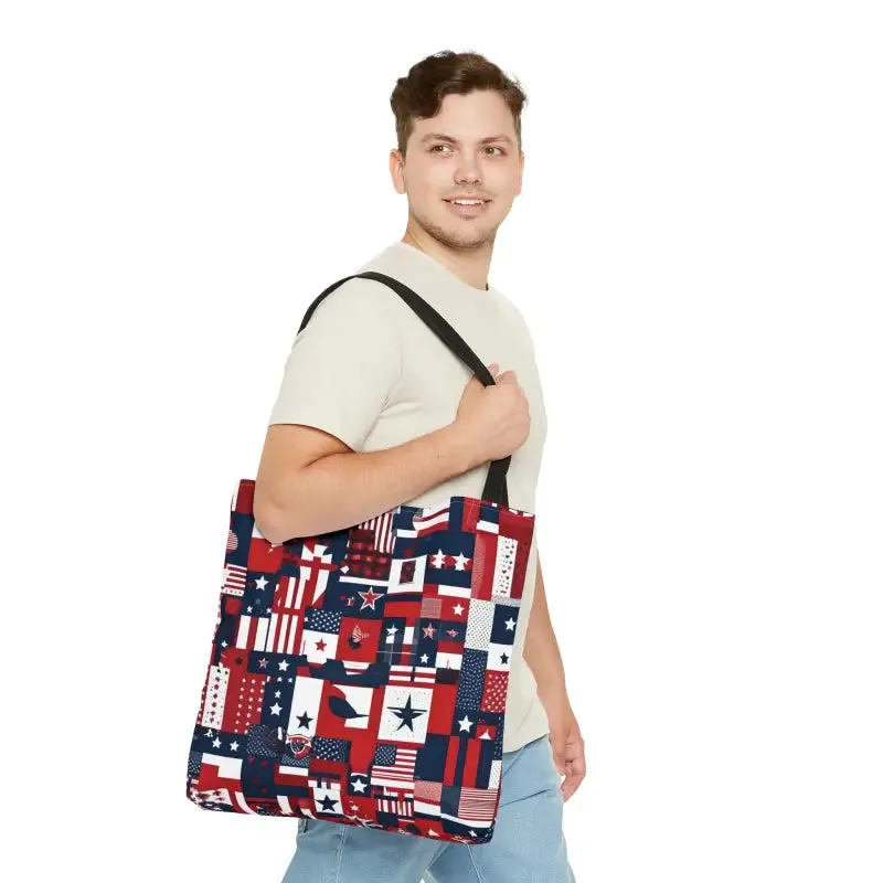 Show off American Flag Tote with Black Cotton Handles