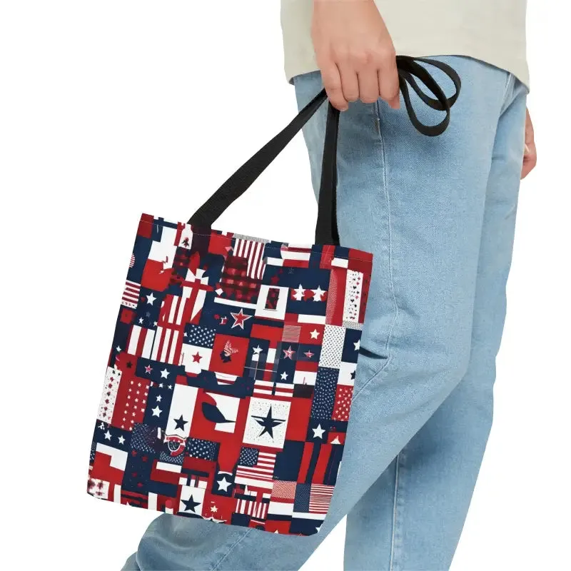 Show off American Flag Tote with Black Cotton Handles
