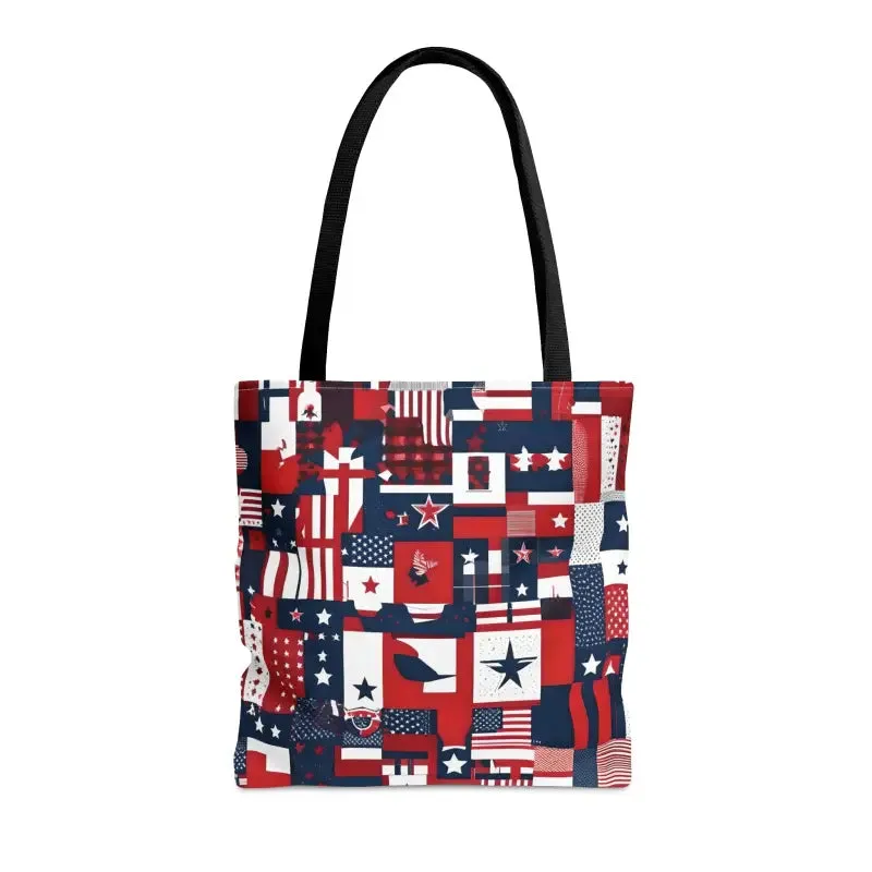 Show off American Flag Tote with Black Cotton Handles