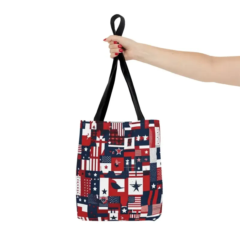 Show off American Flag Tote with Black Cotton Handles